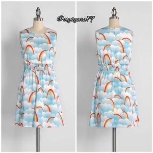 NWT, Modcloth, Dreamscape Rainbow Clouds Sky Fit and Flare Dress